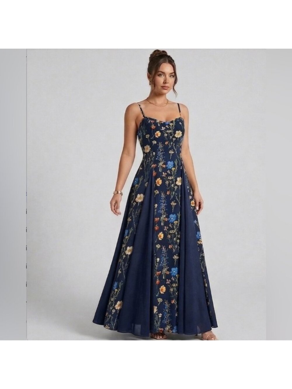 Midnight Navy Floral Print Maxi Dress - Picture 1 of 10
